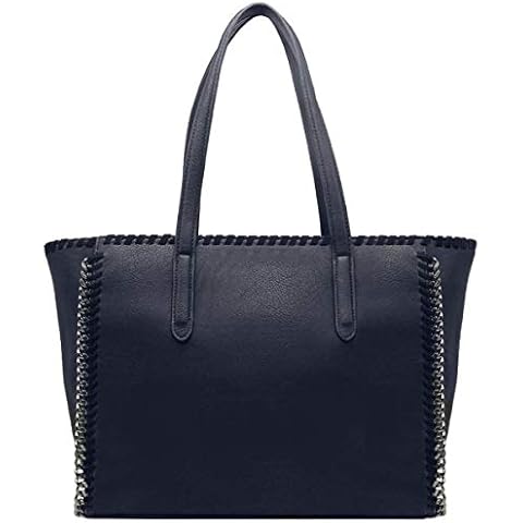 CRAZYCHIC - Women's Large Tote Shopper Bag - Ladies Chains Shoulder Bag - Long Handles Top-Handle Handbag - PU Faux Leather A4 Large Capacity - Fashion School Work Designer Shopping Bag - Dark Blue Cover