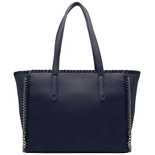 CRAZYCHIC - Bolso de Mano Cadena Mujer - Tote Shopper Cuero PU - Bolsos de Gran Capacidad - Bolso de Hombro Asa Larga - Bolsos Maletín Trabajo Escuela Oficina - Azul Cover