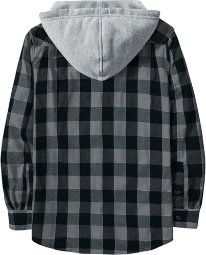 JACKETOWN Men's Flannel Long Sleeve Hoodie Shirts Casual Button Down Plaid Shirt Jackets Stylish with Pocket Grey - image 2