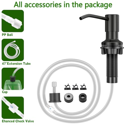 Image of Kitchen Sink Soap Dispenser, Built in SoapDispenser, 47 inch Extension Tube kit, Counter Lotion Dispenser Pump, No Need More Refills (Black)