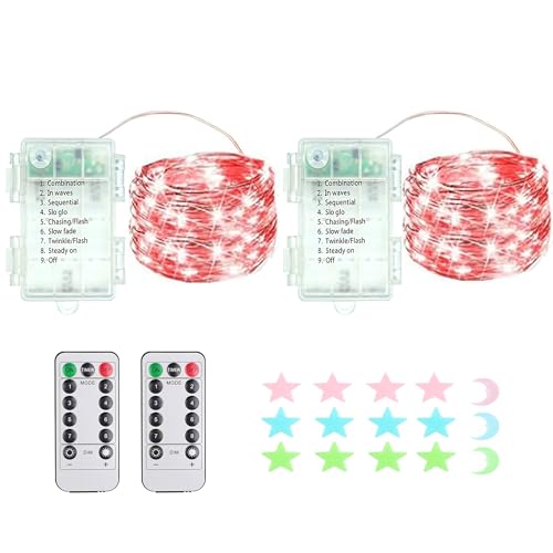 2 Stück LED Lichterkette, 50LED 5M / 17Ft 8 Modi, Batteriebetrieb...