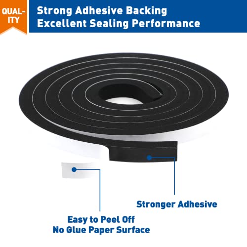 Magzo Door Weather Stripping, 1/2 Inch W X 3/8 Inch T Adhesive Foam Tape High Density, Total Length 13 Feet (6.5Ft X 2 Rolls) #TOP2