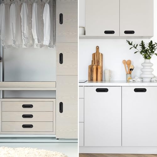 Lyaor Muschelgriff 2 Stück Gebürstet 304 Edelstahl Schiebetürgriff 120mm Verdeckt Oval Griff Schiebetür Ziehgriff Muldengriff Möbelgriff mit Schraube für Kleiderschrank Schrank Zimmertüren - Schwarz