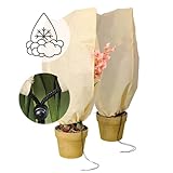 NOOR Premium 2X Winterschutz-Haube S 80 x 60 cm mit Zugband - Frostschutzhaube für Pflanzen - Winterschutz für Pflanzen Überwinterung - Pflanzenvlies/Winterschutzvlies - Beige