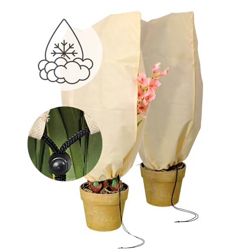 NOOR Premium 2X Winterschutz-Haube S 80 x 60 cm mit Zugband - Frostschutzhaube für Pflanzen - Winterschutz für Pflanzen Überwinterung - Pflanzenvlies/Winterschutzvlies - Beige