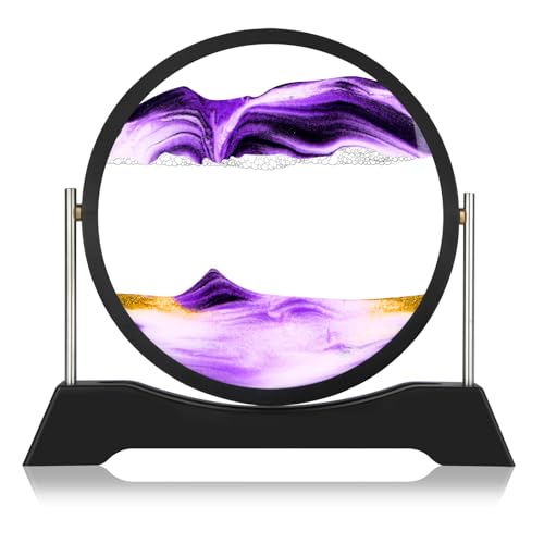 Liangding Sablier Decoratif 3D Cadre Sable Mouvant, Art de Sable Image Dynamique, Cadre Sablier en Verre Rond, Décoration de Bureau Maison, pour Enfants Adolescents Adultes Cadeaux (Violet, 13")