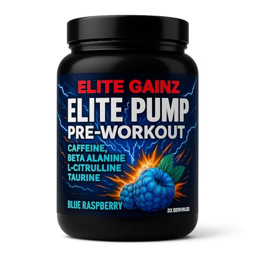 Elite Pump Pre-Workout Powder – High-Stim Energy + Extreme Muscle Pump | Caffeine, Beta-Alanine, L-Citrulline, AAKG, Taurine | Blue Raspberry | 32 Servings (Blue Raspberry)