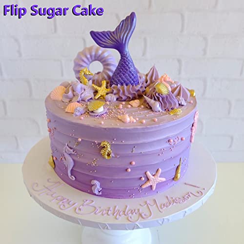 Image of Sakolla 4 Pcs Marine Theme Silicone Fondant Molds, Mermaid Tail Seashell Conch Starfish Shape Silicone Molds for Cake Decoration, Chocolate, clay, Crafting