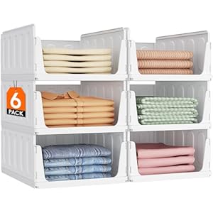 Lifewit Stackable Closet Organizers and Storage Basket for Clothes, Plastic Sweater Storage Bins for Wardrobe, Multifunctional Pants Organizer for RV, Pantry, Bathroom, Kitchen, Dorm, 24L, 6 Pack