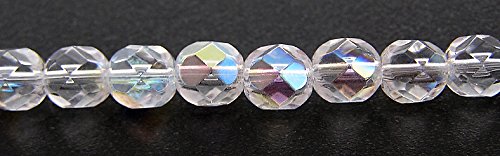 6Mm (204) Crystal Ab, 3X16In Strands, Czech Fire Polished Round Faceted Glass Beads #TOP1