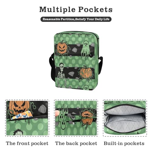 small messenger bag for women Crossbody Bags For Women Small Shoulder Handbag Adjustable Strap for Travel Travel- Zombie Green Halloween2