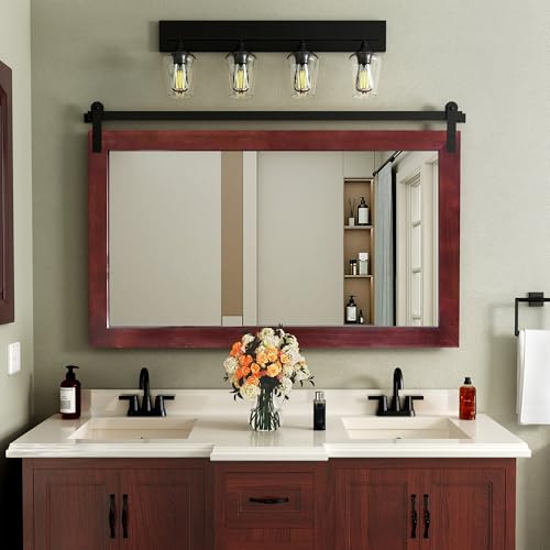 Image of COGOOD Farmhouse Bathroom Mirror - 49 x 30 Large Rectangle Barn Door Mirror for Vanity, Bedroom, Living Room Wall Decor (Espresso)