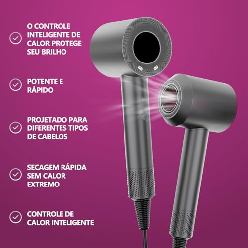 Secador de Cabelo - Secador Íon Negativo com Motor Brushless de Alta Velocidade 110.000 RPM para Sec