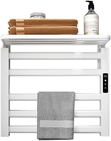 Towel Warmer/Towel Warmer Bathroom Accessories 4 Bars Electric Heated Towel Rack with Temperature & Time Control, Wall-Mounted Heated Towel Rail with Folding Shelf, Aluminum Alloy,White,Hardwired