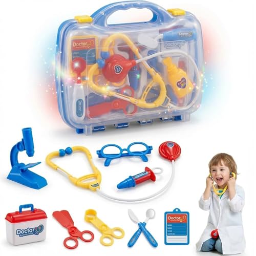 AR Trading Kids Doctor Kit 15+ Pieces Pretend Play Medical Toy Set with Stethoscope Carry Case & Light-Up Tools BPA-Free ABS CPSIA Certified Educational Role Play Gift for Boys & Girls Ages 3-7