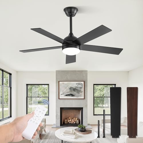 Fanbulous 42 Inch Ceiling Fan with Light and Remote, Black Ceiling Fans with Light, 5 Dual-Color Blades, Reversible Quiet DC Motor, 6 Speeds, 3CCT Adjustable LED for Bedroom Living Room Kitchen Patio