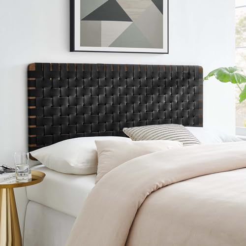 Modway Sparta Vegan Leather Weave Full Headboard in Walnut Black,