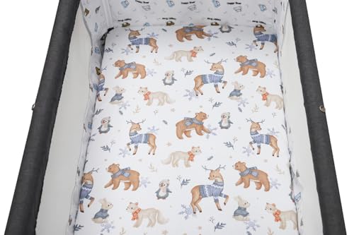 Image of Stretchy Fitted Crib Sheets Set 2 Pack Portable Crib Mattress Topper for Baby Girl Boy,Ultra Soft Jersey Material, Dark Blue & Bear Deer