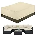 SunPatio Patio Furniture Covers, 600D Waterproof Rectangular/Oval Dining Table and Chairs Cover, All-Weather Protection Outdoor Sectional Conversation Set Cover, Beige and Olive, 88"W x 62"D x 28"H
