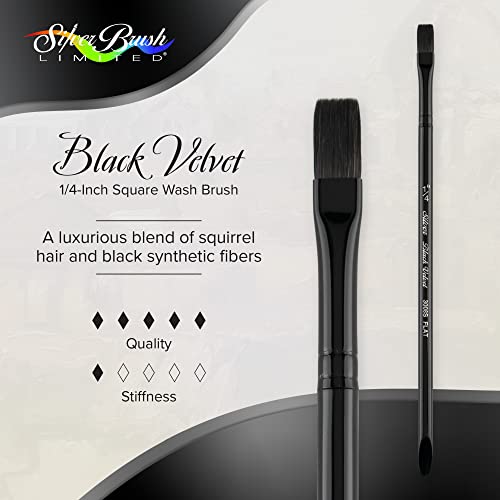 Silver Brush Limited 3008S1/4In Black Velvet Square Wash Watercolor Paint Brush, Size 1/4 Inch, Short Handle #TOP1