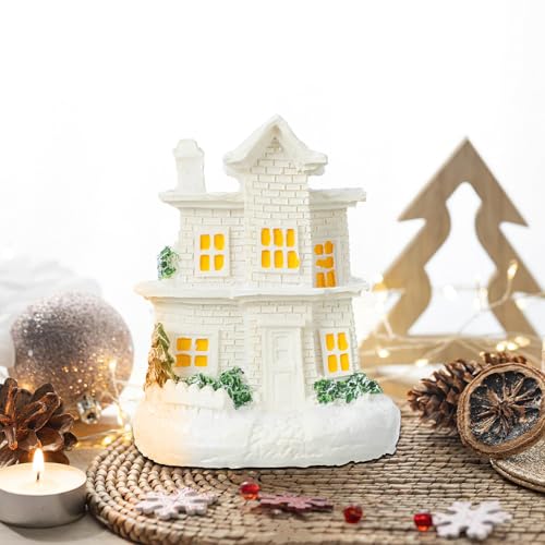 Edificios coleccionables de navidad en resina con luces para maquetas y alta decoración 6