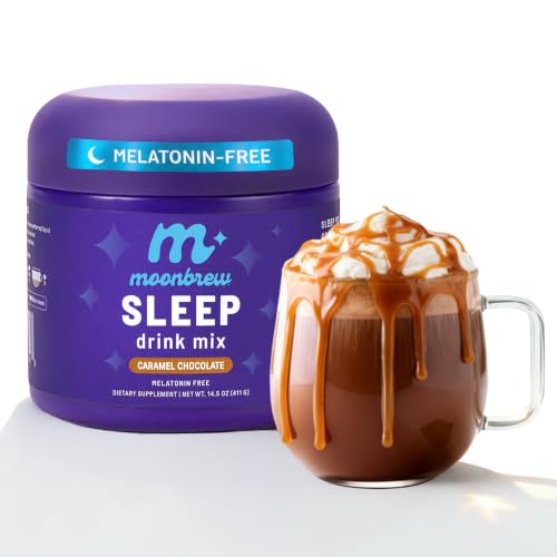 MoonBrew Nighttime Magnesium Caramel Chocolate Mix Natural Sleep Aid Drink Mix for Adults - Calming Melatonin-Free Sleep Support with L-Theanine Chamomile & Zinc Glycinate