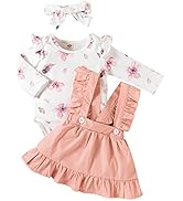 Borlai Newborn Baby Girl Floral Suspender Skirt Outfits Long Sleeve Ruffle Romper Dress Clothes Set