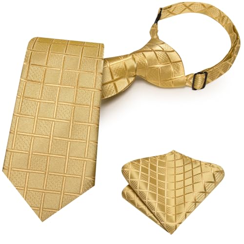 Image of Hi-Tie Boys Tie Pre-Tied Pocket Square Set Adjustable Kids Neckties Age 7-11 Years School UniForm Graduation