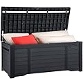 YITAHOME 120 Gallon Large Outdoor Storage Deck Box with Cushion, Waterproof Cushion Storage Bench with Lockable Lid for Patio, Pool Supplies, Garden Tools, Resin, Black