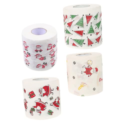 HAMPPLIES 4 Rollos Papel Higiénico con Diseño Navideño Servilletas Decorativas para Baño y Mesa Papel Tisú Práctico para Hogar Oficina y Fiestas