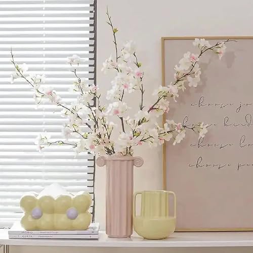 Bacucine 6 branches de cerisier artificiels en fausse soie, branche de fleurs de cerisier à tiges hautes artificielles pour vase, décoration pour la maison...