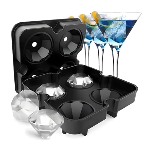 Forma de Gelo SIlicone Flexível com Tampa 4 Cubos Diamante