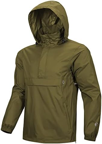 Outdoor Ventures Herren Regenjacke Packbarer Wasserdichter Regenpullover | Reflektierende Streifen, Versteckte Kapuze, Seitlicher Reißverschluss, 3 Taschen, Leicht, Winddicht, Atmu