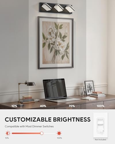 Image of VONLUCE Bathroom Vanity Light Fixture, 3-Light Modern LED Vanity Lights, 3CCT Adjustable Bathroom Light with Memory Function Rotatable Shades, 18 inch Wall Lighting Fixture Over Mirror, Matte Black
