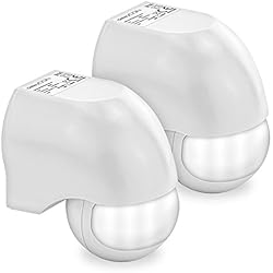 Sensor Volumetrico deleyCON 2X Infrarrojos Detector de Movimiento Montaje en Pared Interior Exterior a Prueba de Salpicaduras Giratorio Inclinación 180° Área de Trabajo Alcance de 12m Blanco