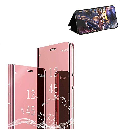 Xinglong Coque Compatible Miroir Xiaomi Redmi Note 8,360° Protection Bumper Etui Housse Case Flip Housse PC Xiaomi Etanche Technologie de Galvanoplastie Support Magnétique,Or Rose Cover