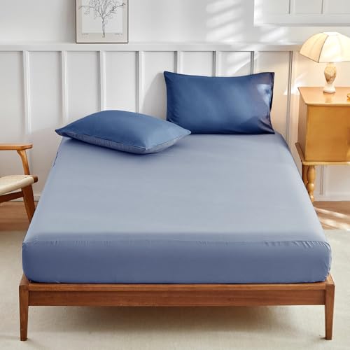 Tokokimo 4-Piece Double Bedding Set with Fitted Sheet - Dark Blue Ultra-Soft Microfibre Double Duvet Set with Pillowcases and Fitted Sheet (40cm Mattress Depth) Blue Bedding - Image 4