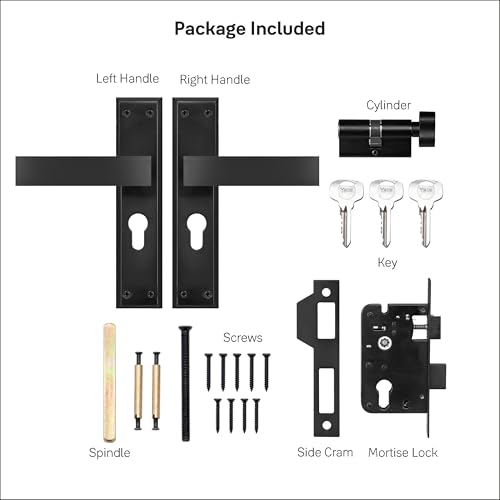 Image of Yale YECM-405-8P-TT-BM Mortise Door Lock for Bedroom /Home /Office /Hotel Suitable for Left /Right Handed Doors, Handle Set Comes with 8 inch Backplate Thumb Turn, 3 Keys Cylinder and Lock Body (Black Matt)