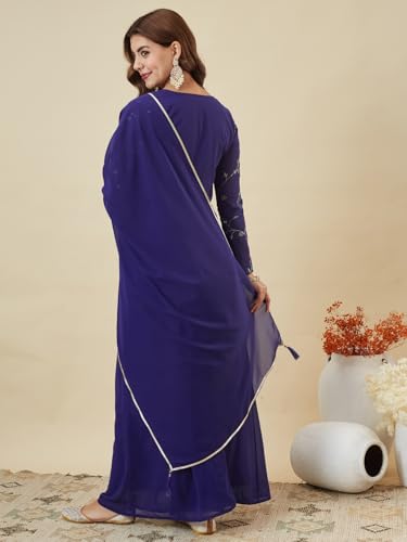 Image of MOKOSH Women's Georgette Short Kurti Palazzo with Dupatta | Short Kurti Set |Ethnic Kurta Set for Women | Sweetheart Neck Full Sleeve | Indian Kurta Outfit With Palazzo Pants