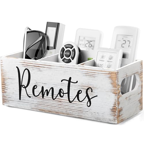 DRASTAR Remote Control Holder, Retro White TV Remote Holder, Remote Holder with 3 Slots, TV Temote Caddy for Table, Remote Organizer for Home Theater Accessories