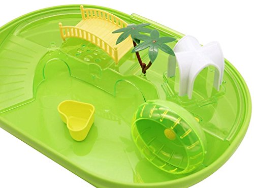 BPS® BPS-1378VE Hamsterkäfig mit Leiter, Tränke, Rad und Spezialhaus, 3 Farben, 44 x 31 x 17 cm (grün)