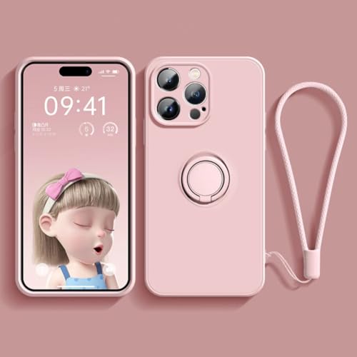 Coque silicone iPhone protège objectif rose avec anneau anticaute intégré