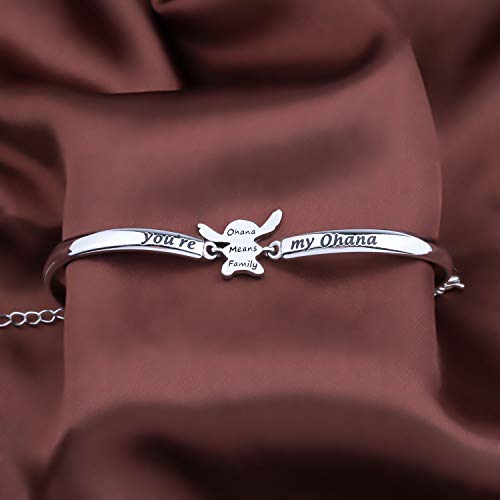 Kuiyai Ohana Bracelet Cartoon Gift You're My Ohana Bangle Means Family Hawaiian Jewelry For Family Best Friends Bff Jewelry (Br- Silver) #TOP1