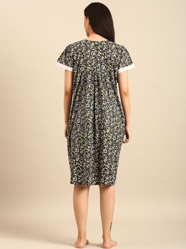 Image of Rupa Jon Aishwarya Women Short Printed Nighty in Premium Cotton Blend Fabric, Midi Length, Night Dress, Three-Fourth Length for Comfortable Everyday Wear