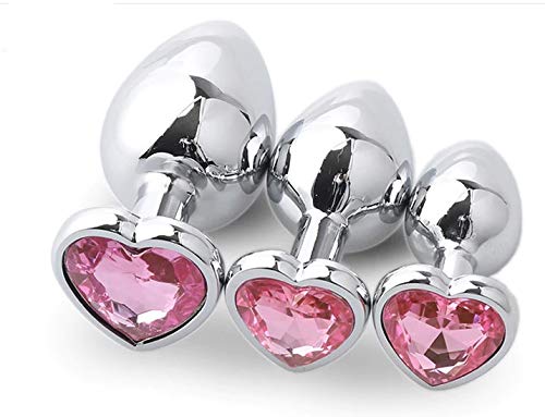 BONDAGERIE® Plug anale con gioiello a forma di cuore, colore rosa, sacchetto incluso, Taglia Kit 3 Plug S M L