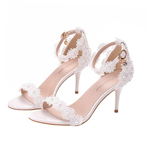 Sandales de mariage en dentelle blanche à talons aiguilles élégantes pour mariée