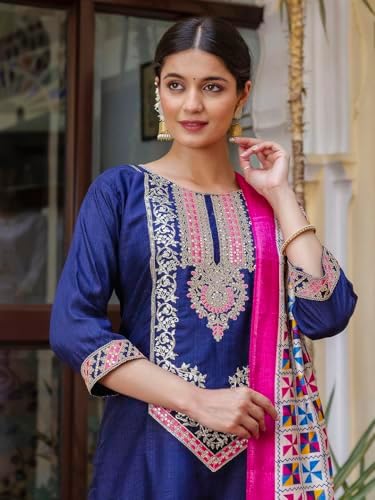 VredeVogel Kurta Set with Dupatta | Silk Blend Kurta Set for Women | Women's Ethnic Casual Kurti Set |Kurta Pant Festive Suit