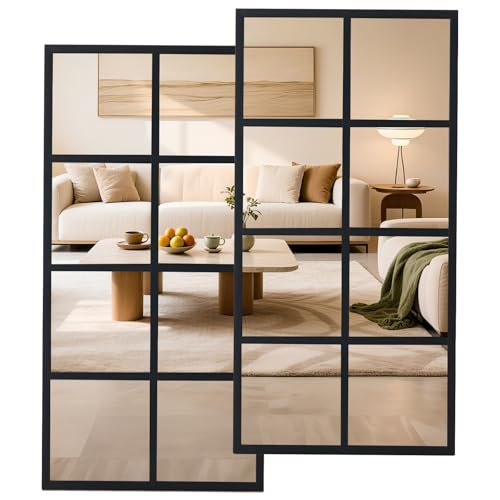 Image of NEWBULIG Wall Mirror, 32 inch x 16 inch Window Decorative Mirrors, Metal Framed Wall Decor Wall-Mounted Mirrors for Bedroom, Living Room, Entryway, Black 2 Packs