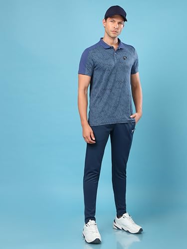 Image of TECHNOSPORT Men's Slim Fit Polyester Sporty Print Athleisure Polo T-Shirt with Half Sleeve, Moisture Wicking and Quick Dry
