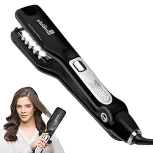 Steam Hair Straightener Professional with LCD Display for Long-Lasting Smooth Result, Ceramic Plates & 5 Temperature 150°C/170°C/190°C/210°C/230°C, Rapid Heating, UK-Plug, Black